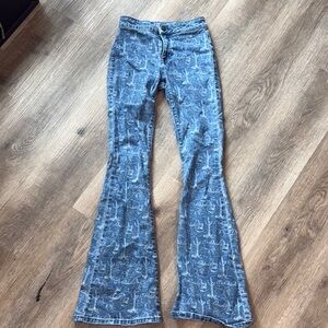 High Rise Blue Patterned Jeans